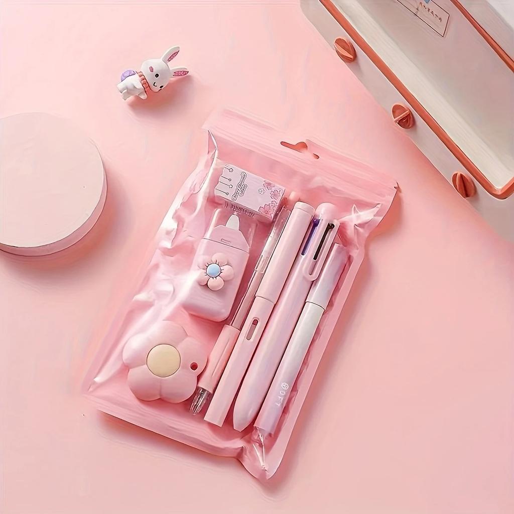 7Pcs/set School Supplies Gift Box Gel Pen 6 Color Ballpoint Pen Pencil Utility Knife Rubber Durable and Diverse Stationery Set