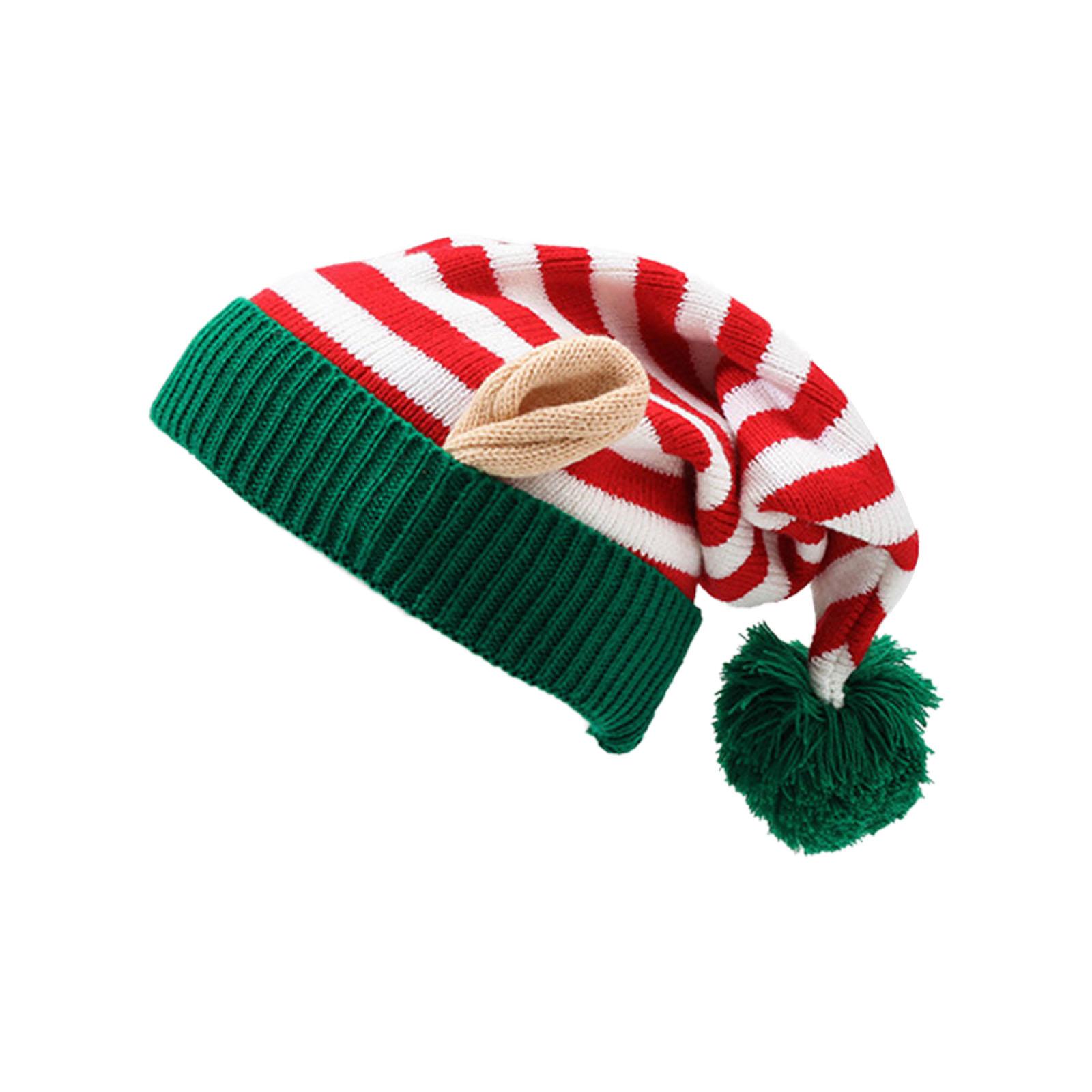 Holiday Themed Knitted Hats striped With Ear Winter Caps Pattern Soft Acrylic Unisex Design Christmas Festivities