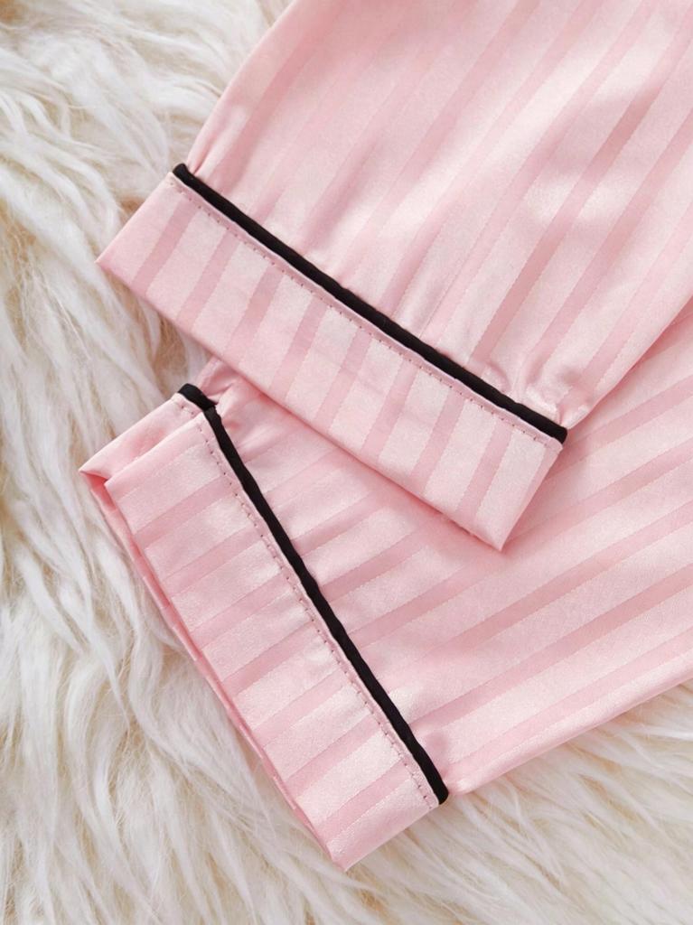Baby Girls Satin Pajama Set, Pink Striped Long Sleeve Button Down Sleepwear Loungewear for 6M-3Y