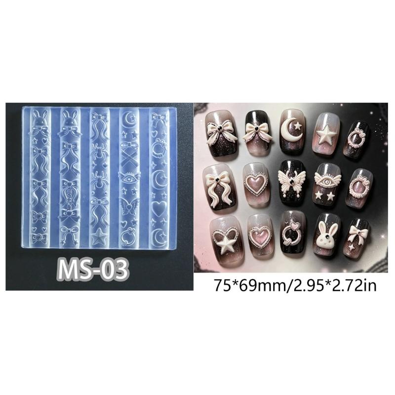 Silicone Nail Art Mold Flexible 3D Embossed Shaping Tool for DIY Nail Decoration, Salon Work and Small Craft Projects