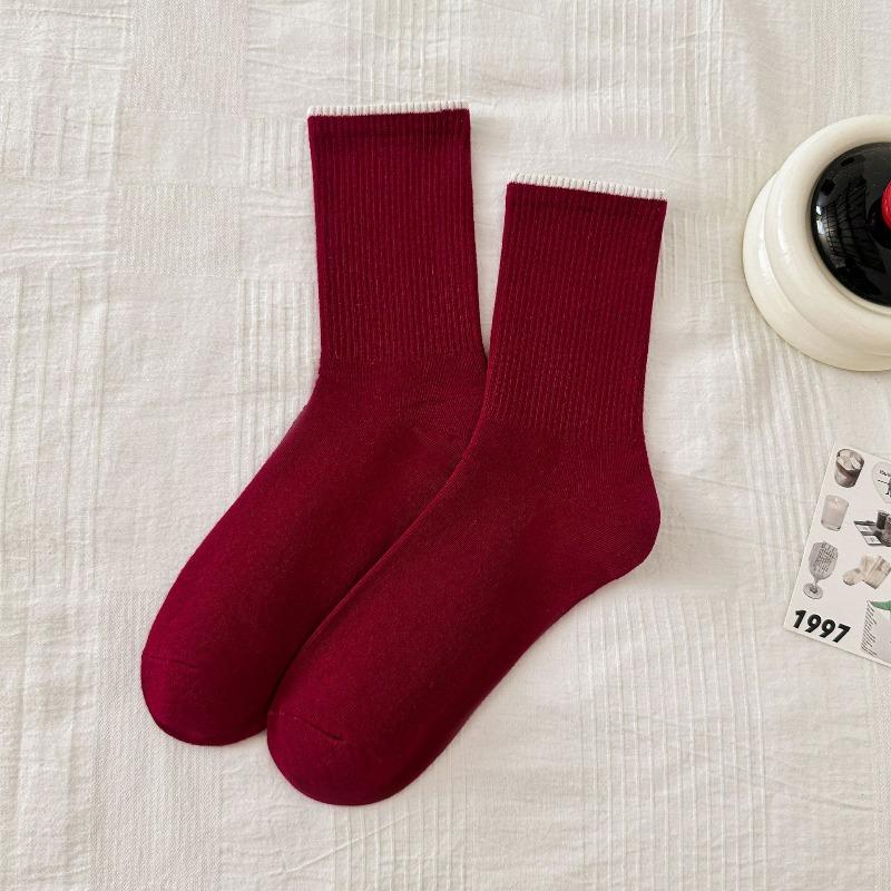 Women's Ankela Red Striped Mid-calf Socks Trendy Combed Cotton Long Calf Socks
