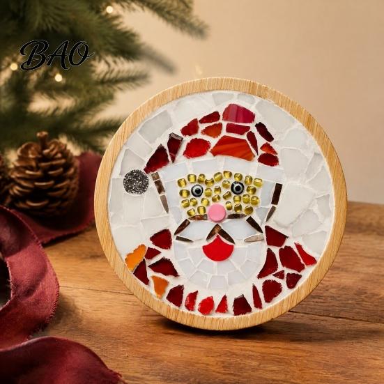 Dekoratives Untersetzer-Herstellungsset Weihnachten Mosaik DIY-Set, Festliches Kunst-Nikolaus-Kranz-Thema Starter-Set Schneemann-Muster, Fliesen-Basteln für Erwachsene, Handgemacht