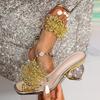 Women's Rhinestone Floral Transparent High Heel Sandals Slip On Summer Wedding Party Shoes
