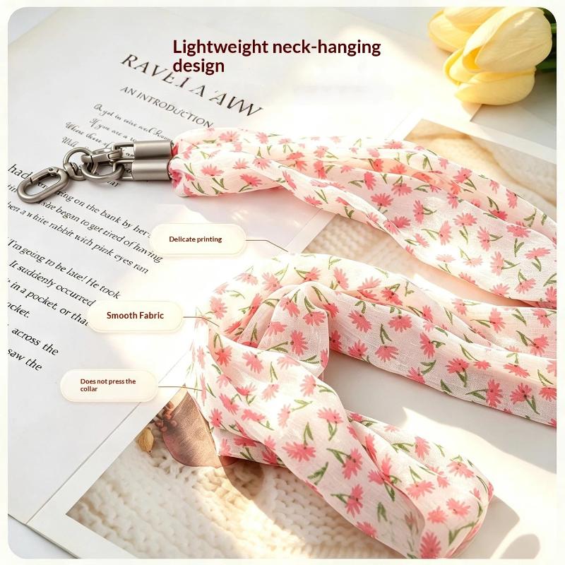Ins Floral Phone Crossbody Strap Detachable Long Phone Case Lanyard Cute Fabric Shoulder Wrist Chain Mobile Phone Camera Pendant