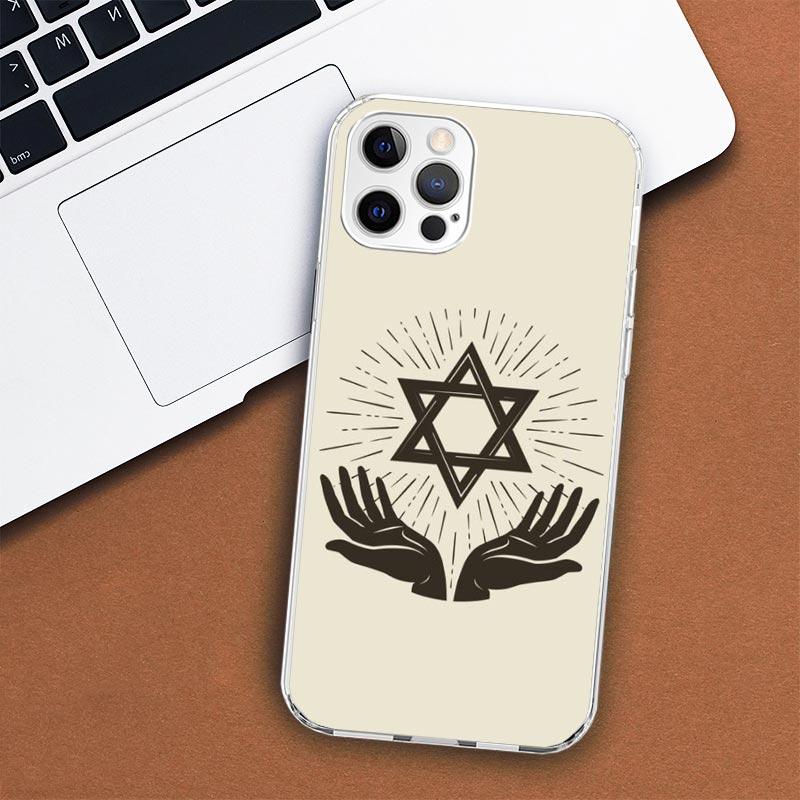 Pouzdro na telefon David s židovským symbolem hvězdy pro Apple iPhone 11 12 13 15 14 Pro 7 XR X XS Max 8 Plus + Mini SE s vlastním potiskem a měkkým krytem
