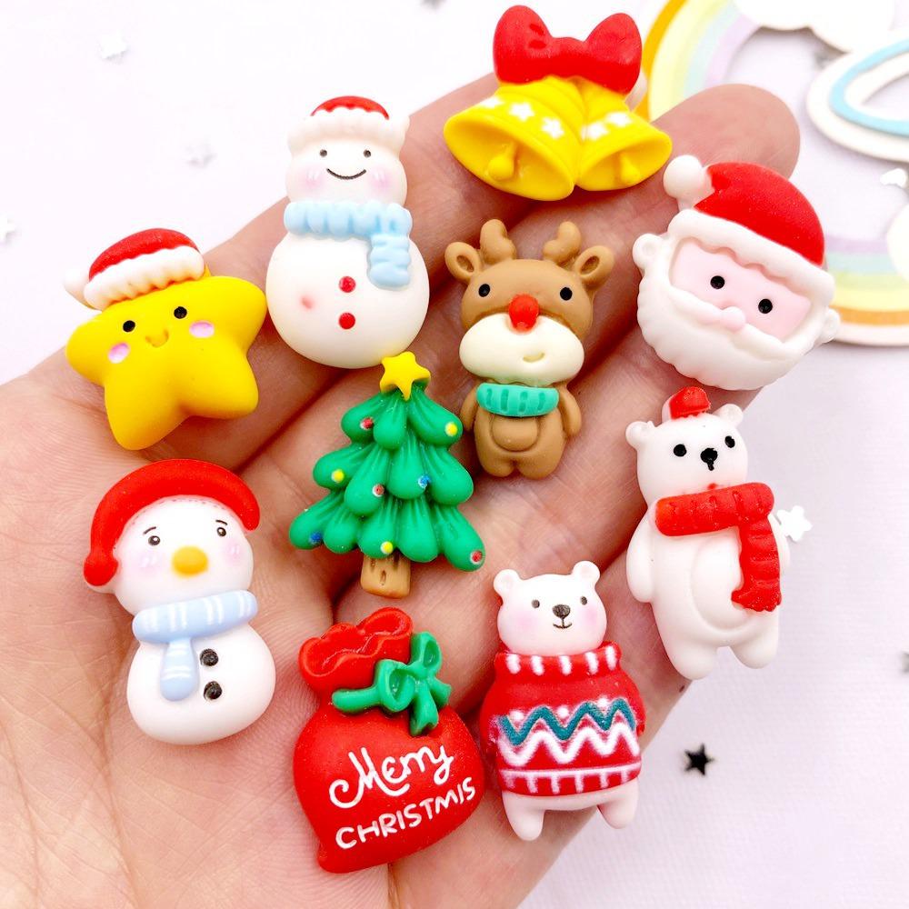 Resin Kawaii Colorful Santa Trees Elk Snowman Bells Star Flatback Cartoon Christma Figurine 10PCS Scrapbook DIY Decor Crafts
