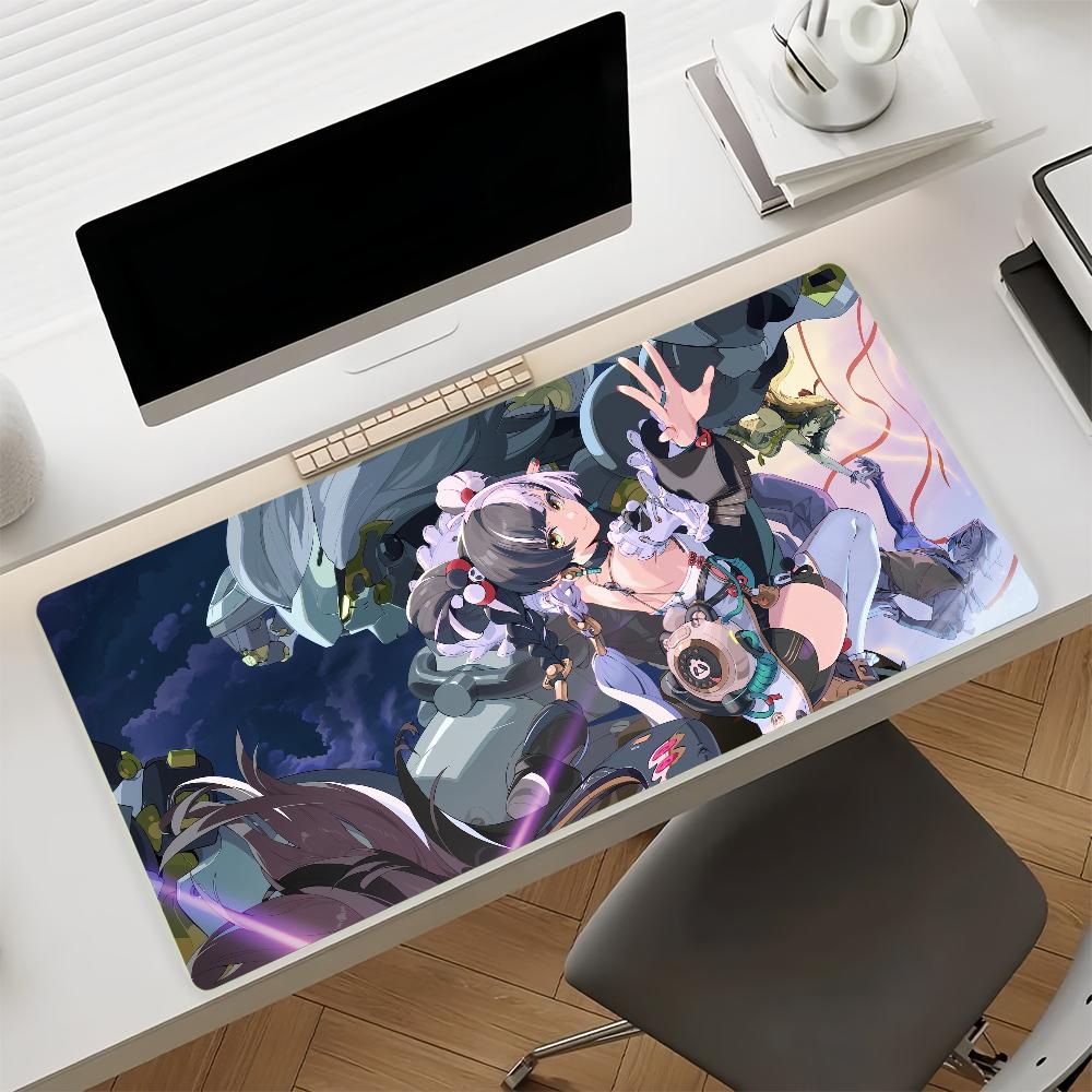 Gaming Mouse PadLarge Desk Mat Antislip Base Stitched Edges Cute Silver Hair Anime Girl Keyboard Pad for Gamer Office Home