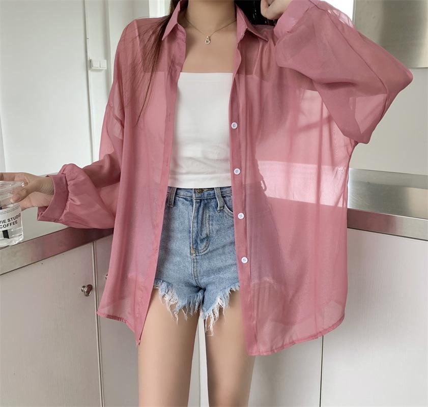 GMXIA Damen Sommer Sonnenbekleidung Hemd Dünne Durchsichtige Chiffon Jacke Tops