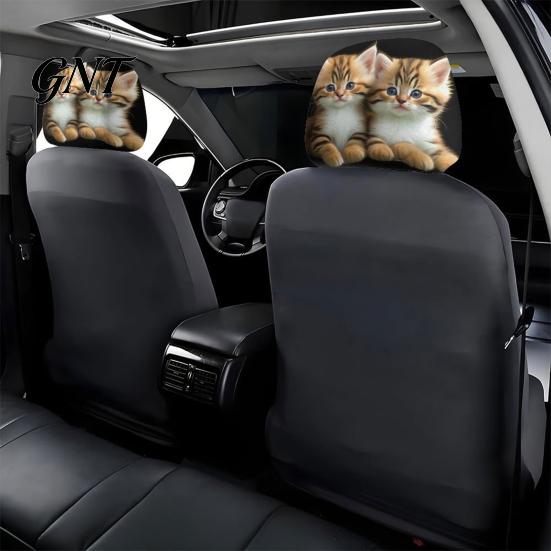 Healing Style Car Accessories 2Pcs Cute Cat Headrest Covers, Breathable Auto Seat Covers Protectors, Stretchy Universal Interior for SUV Truck Elastic