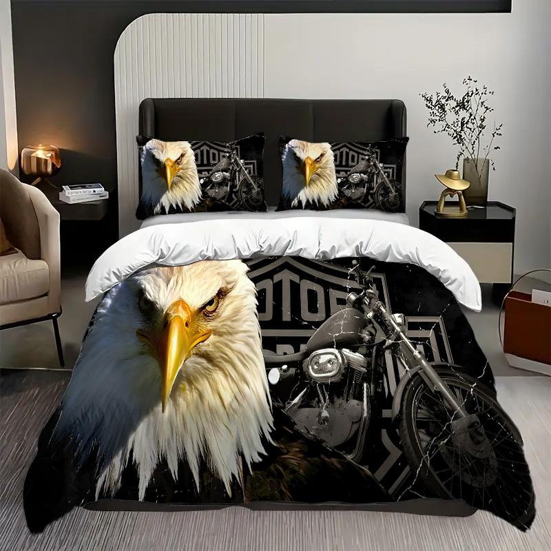 

Eagle Motorcycle Pattern 3D Printed Quilt Cover Soft Comfortable Novel Retro Bedding Cover Home Textiles Duvet Cover Pillowcase 135x200cm 2pcs