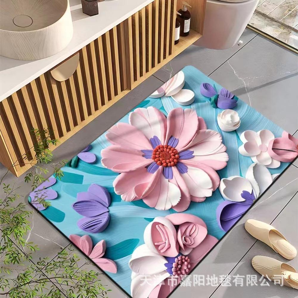 2pcs Oil Painting Diatom Mud Floor Mat Bathroom Absorbent Mat Kitchen Floor Mat Decoration Non-slip Carpet