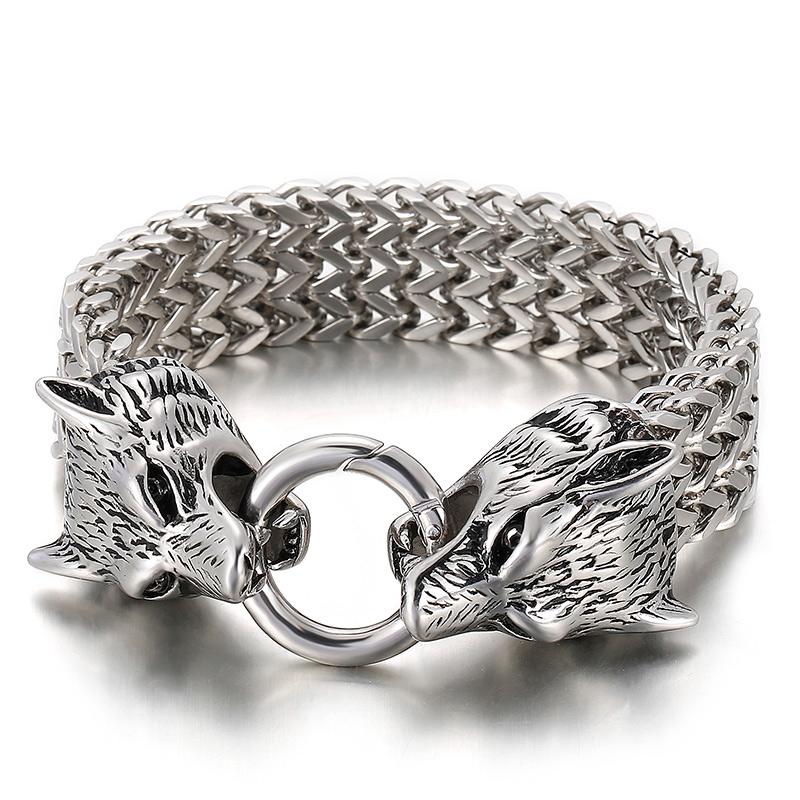 Kalen Vintage 18mm Skull Bracelets Shiny Matte Wolf Head Bracelet Wide Wristband Men's Party Jewelry Gift