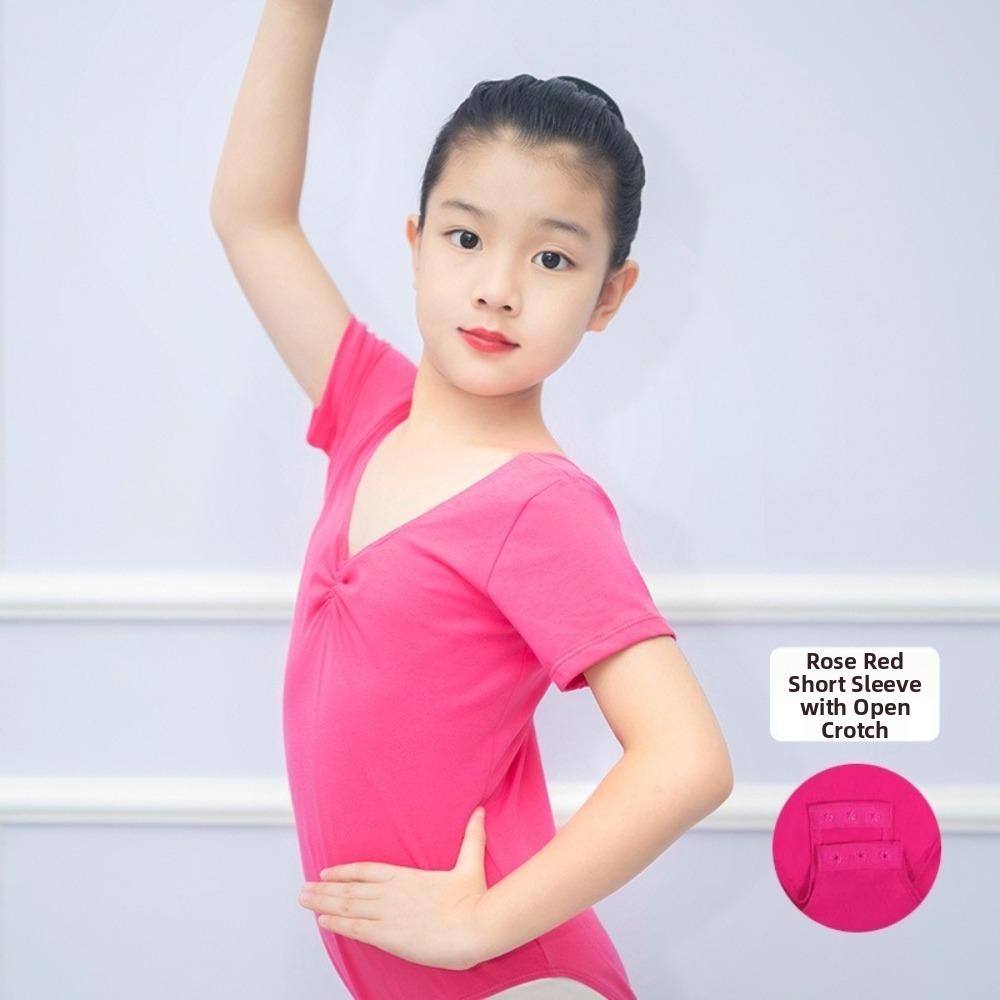 Short Sleeve Gymnastics Costume Elastic Ballet Dress Dance Wear Dance Bodysuit  for Toddler Kids