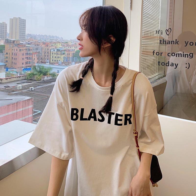 Cotton simple letter t-shirt women's short sleeve trendy design sense niche summer ins Korean top