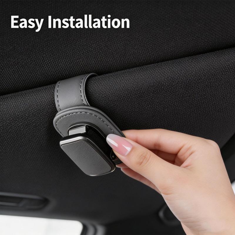 Leather Car Sun Visor Glasses Holder Clip Sunglasses Mount Ticket Card Clamp Auto Interior Hidden Storage Organizer Accessories