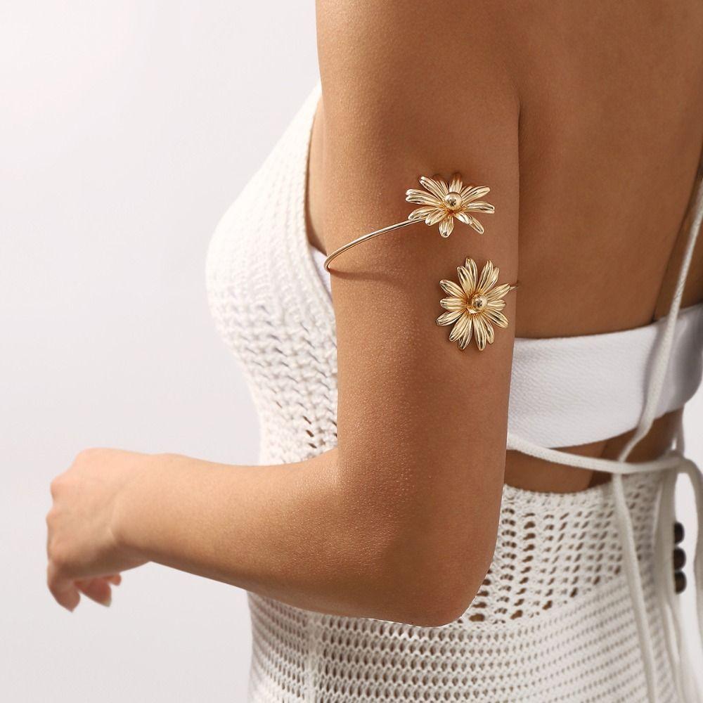 Butterfly Opening Cuff Bracelets Leaf Circle Upper Arm Bracelet Flower Armband Arm Chain  Party