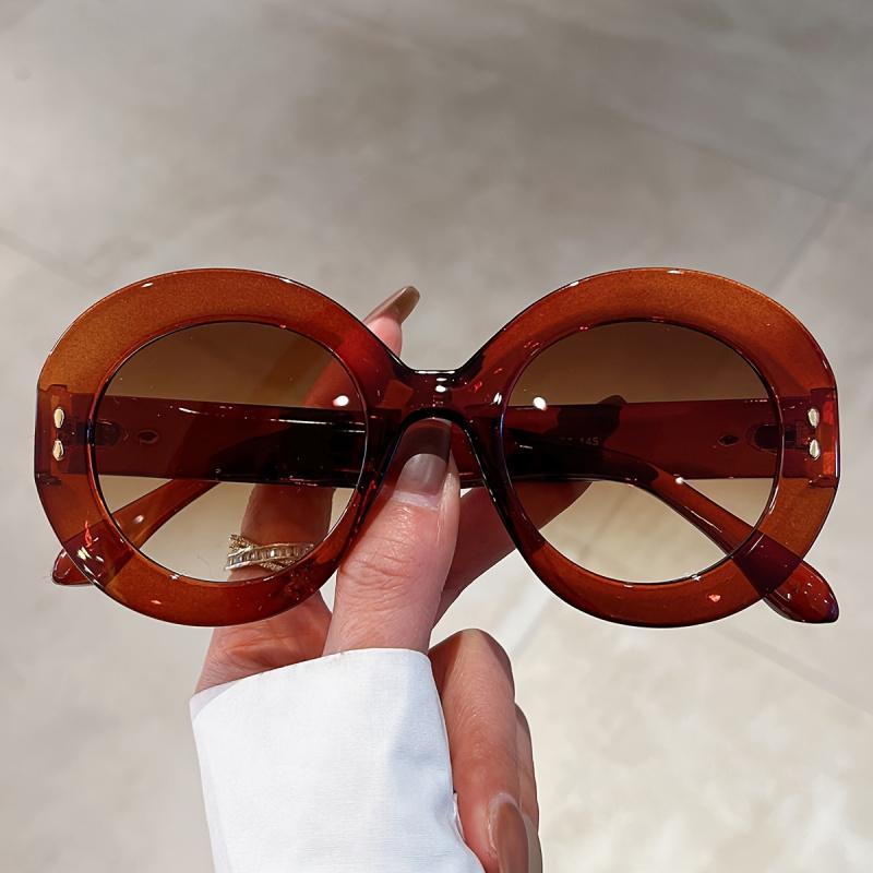 New Pair of Women's Round Sunglasses, Simple Solid Color Versatile Rice Nail Decorative Sunglasses