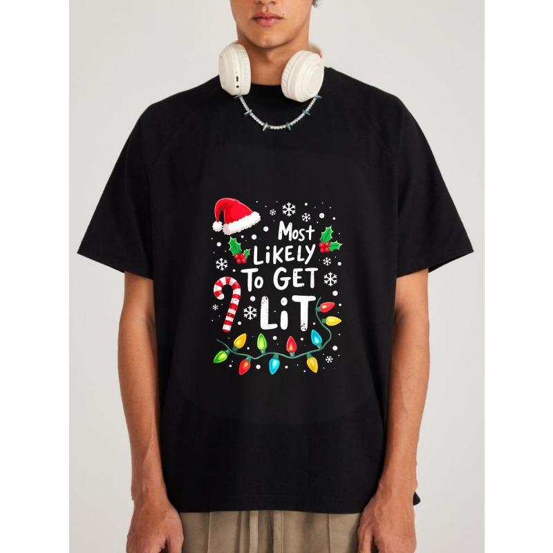 

Рождественская футболка белая С наибольшей вероятностью напьется с принтом шапки Санты, леденца и рождественских огней для праздничной вечеринки XXXXL чёрный