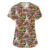 Abbigliamento da lavoro a maniche corte con scollo a V alla moda da donna con top stampati con tasche