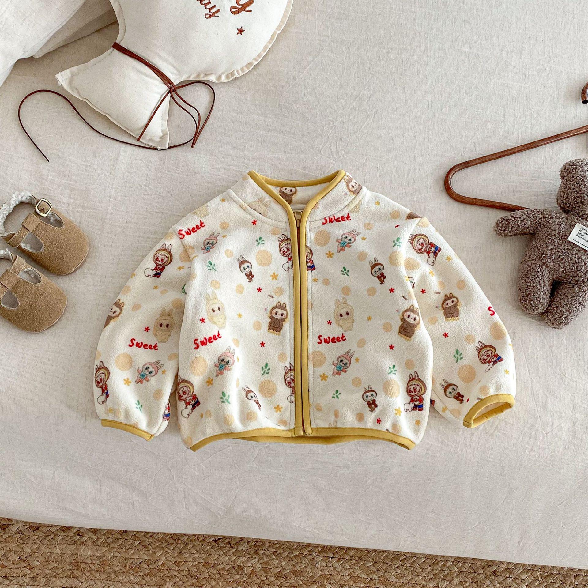 

Children s Olibo 2025 Winter Fleece Jacket - Cute Polka Dot Zip-Up for Girls & Fashionable Cartoon Design for Boys 110 cm