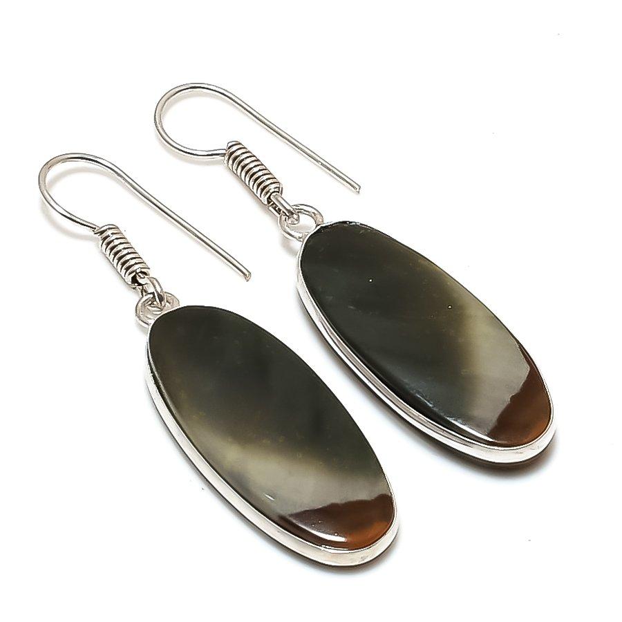 Natural Polychrome Jasper Gemstone 925 Sterling Silver Jewelry Earring 1.77" AE-14615