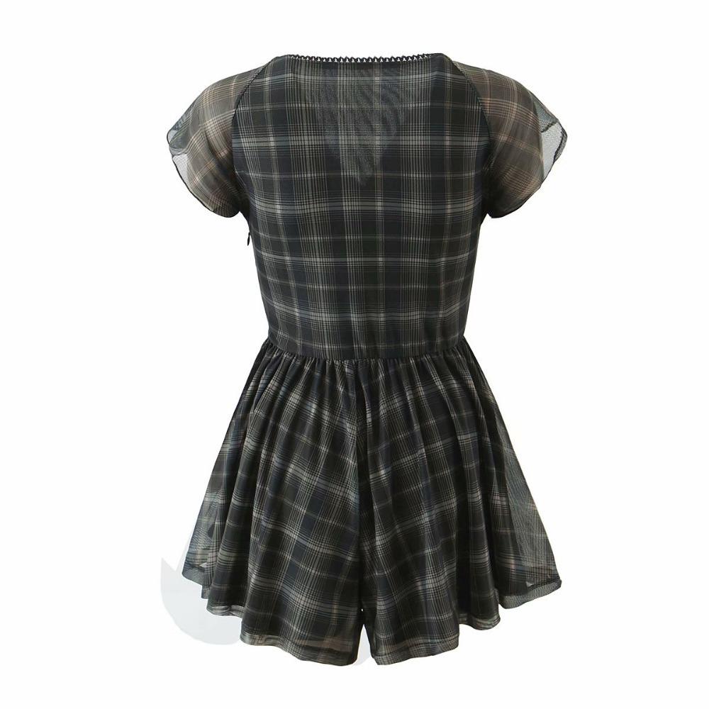 European & American Summer Women's Mesh Plaid Square Neck High Waist Slimming Jumpsuit & Skirt