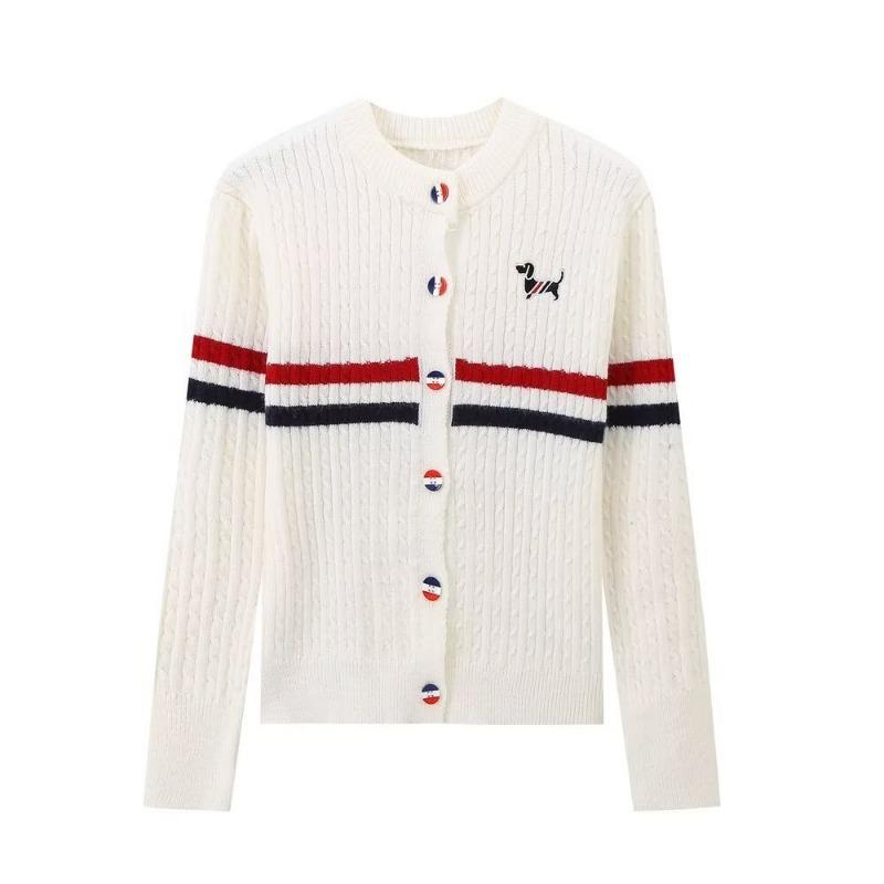 

Женский осенне-зимний модный темпераментный полосатый вязаный кардиган свитер L белый