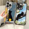 Black Cat Aesthetic Pattern Plating Phone Case For Iphone 16 17 Pro Max Air 16E 14 15 Plus 12 13 Mini Anti-Fall Airabag Cover
