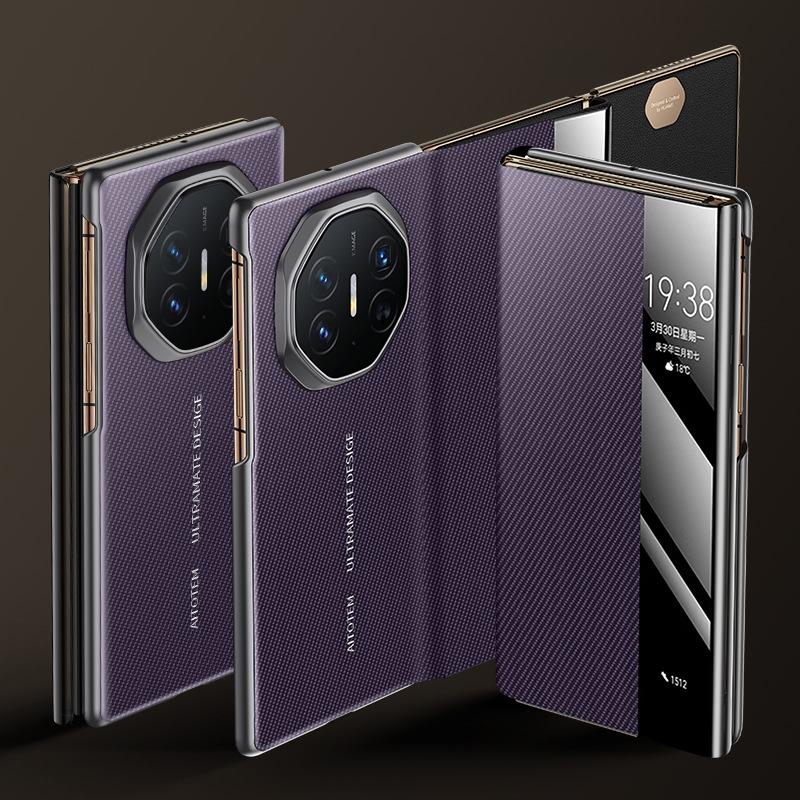 

Высококачественный чехол-книжка Huawei с узором из углеродного волокна и тройной откидной крышкой на магнитной застежке для телефона Huawei MateXT Huawei Mate XT