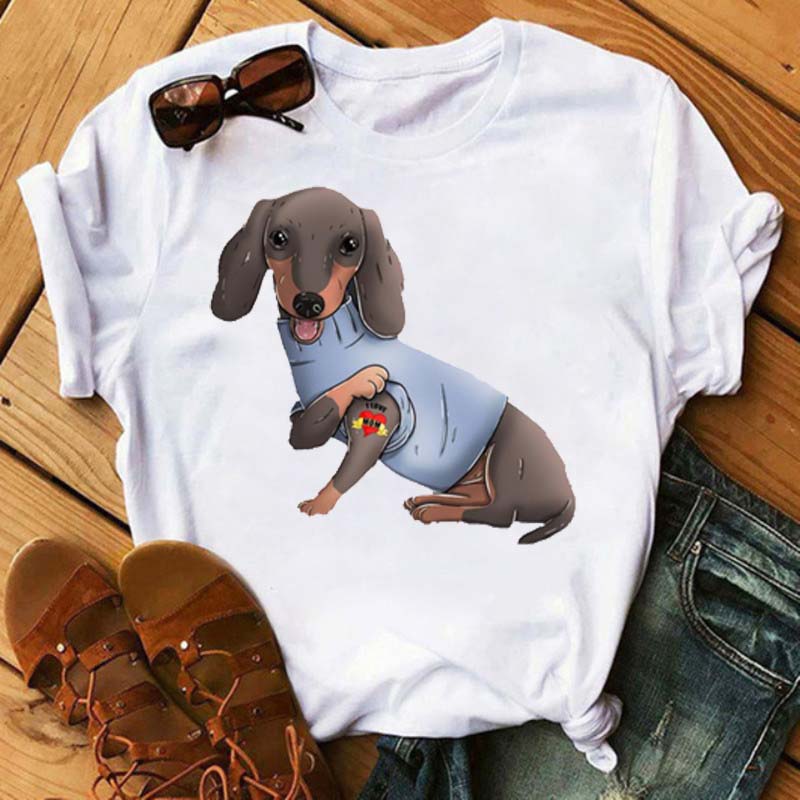 I Love Mom Print Damen T-Shirt Lustige Hundedruck Tops Harajuku Hunde-T-Shirt Sommer Kurzarm Graphic Tee Damen Kleidung