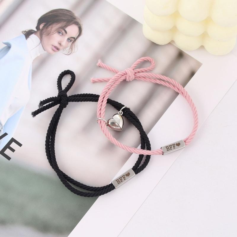 2 Pieces Friendship Bracelet Matching Heart Wristband for Women Men Magnet Bracelets Set for BFF Friends Rope Bracelet