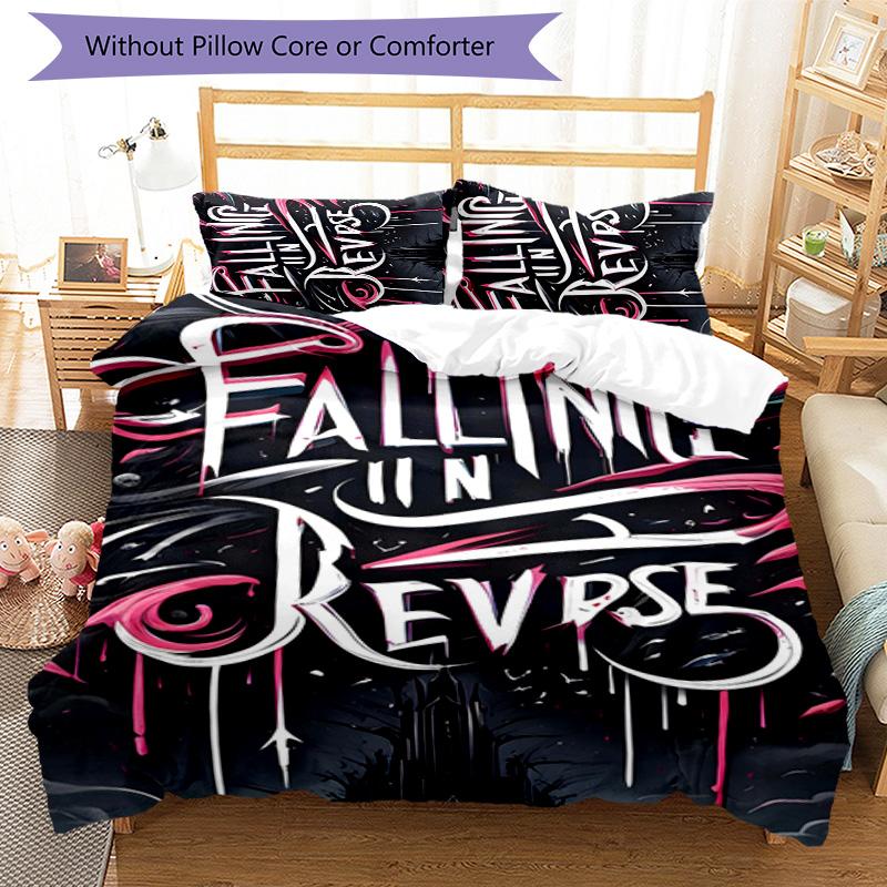 Falling in Reverse 3dílná sada povlečení Uzavírání na zip Obsahuje 1 povlak na přikrývku & 2 povlaky na polštář pro všechna roční období Dekorace ložnice, domova, koleje