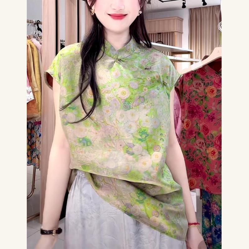 

Уникальная и красивая зеленая рубашка женская летняя женская 2025 новая майка с принтом топ трендовая M (under 50kg recommended)