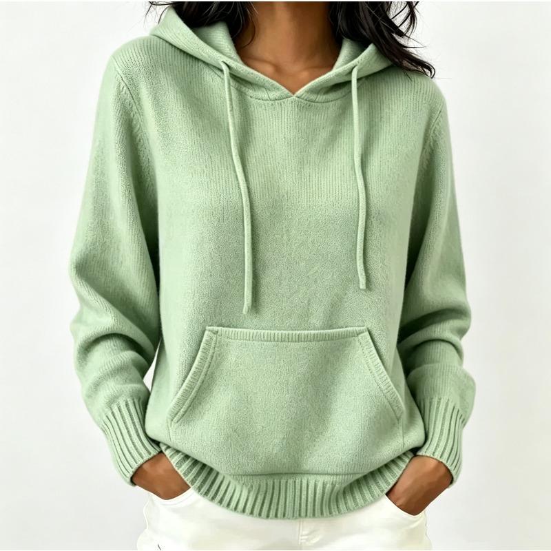 Hooded Knitted Hoodie Women's Autumn/Winter Hoodie Drawstring Pocket Sweater Women's Casual Solid Color Women