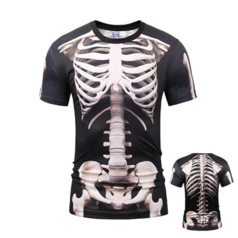 Diagrama do Esqueleto de Órgãos Camiseta Masculina de Gola Redonda Solta com Estampa Digital 3D Nova