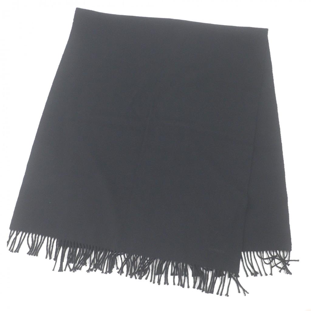 Great HERMES Scarf Logo Embroidery Embroidery Fringe black cashmere Used