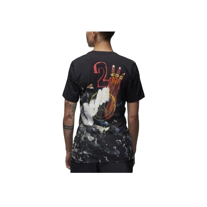 Jordan Pattern Print Round Neck Short Sleeve T-Shirt Unisex Tops Black FB7408-010