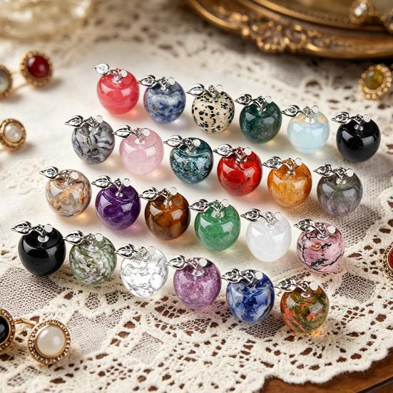 DIY Necklace Pendant Fruit Shape Natural Faux Crystal Pendant with Electroplated Silver Leaf Buckle 20mm Mini Ornament