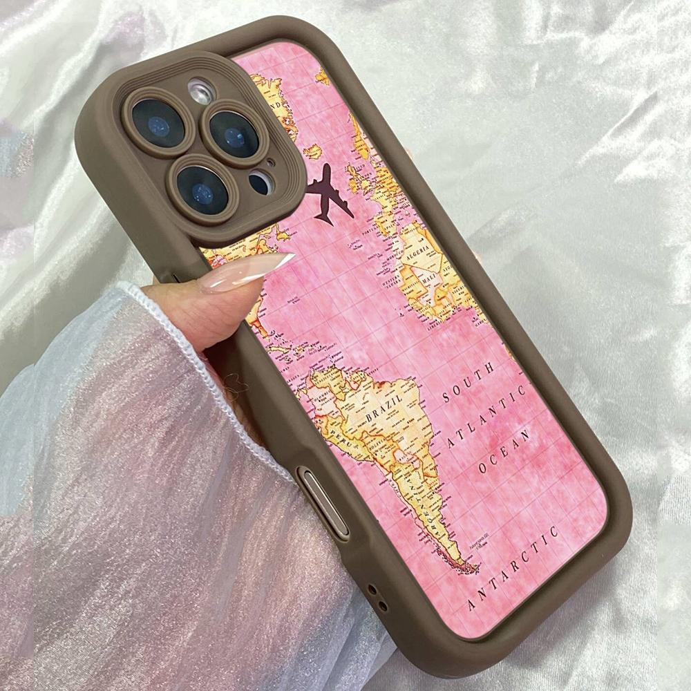 JT425 Pink World Travel Map for iPhone 17 16 15 14 13 Pro Max Samsung S26 S25 Ultra A17 A07 A56 A16 A14 Xiaomi 15T Redmi 15c Note 14 13 Soft Case