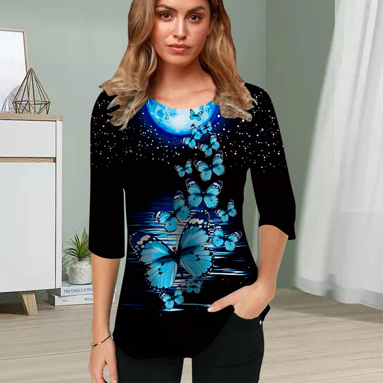

Женская блузка с принтом 3D Moonlit Night Flower, топы с короткими рукавами, летние повседневные топы, футболка с круглым вырезом и короткими рукавами 8XL светло-синий