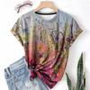 Fashion Women's Crew Neck Short Sleeve 3D Floral Color Printing Floral Short Sleeve Crew Neck T-Shirt