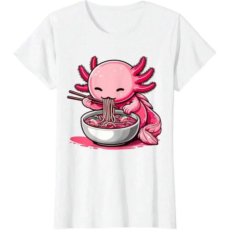 

Anime Kawaii Axolotl Eating Ramen Noodles Kids Teen Girl Boy T-Shirt Made In Usa. 5XL різнокольоровий