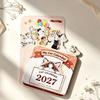 Calendrier de bureau Chat Mignon 2027 Base en Bois 12 Cartes Artistiques Peintes Planificateur Quotidien Mensuel Décoration Pour Bureau Maison École
