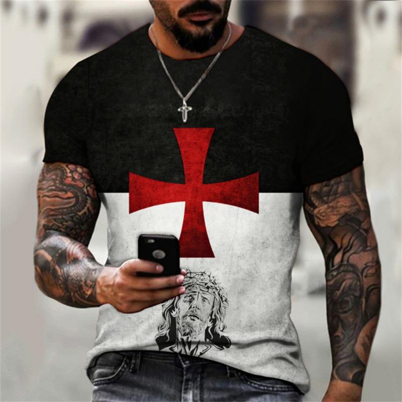 T-shirt da uomo Croce grafica Gesù Cristo Stampa 3d Maglietta da uomo Retro Classic a maniche corte Sciolto Personalità Top oversize