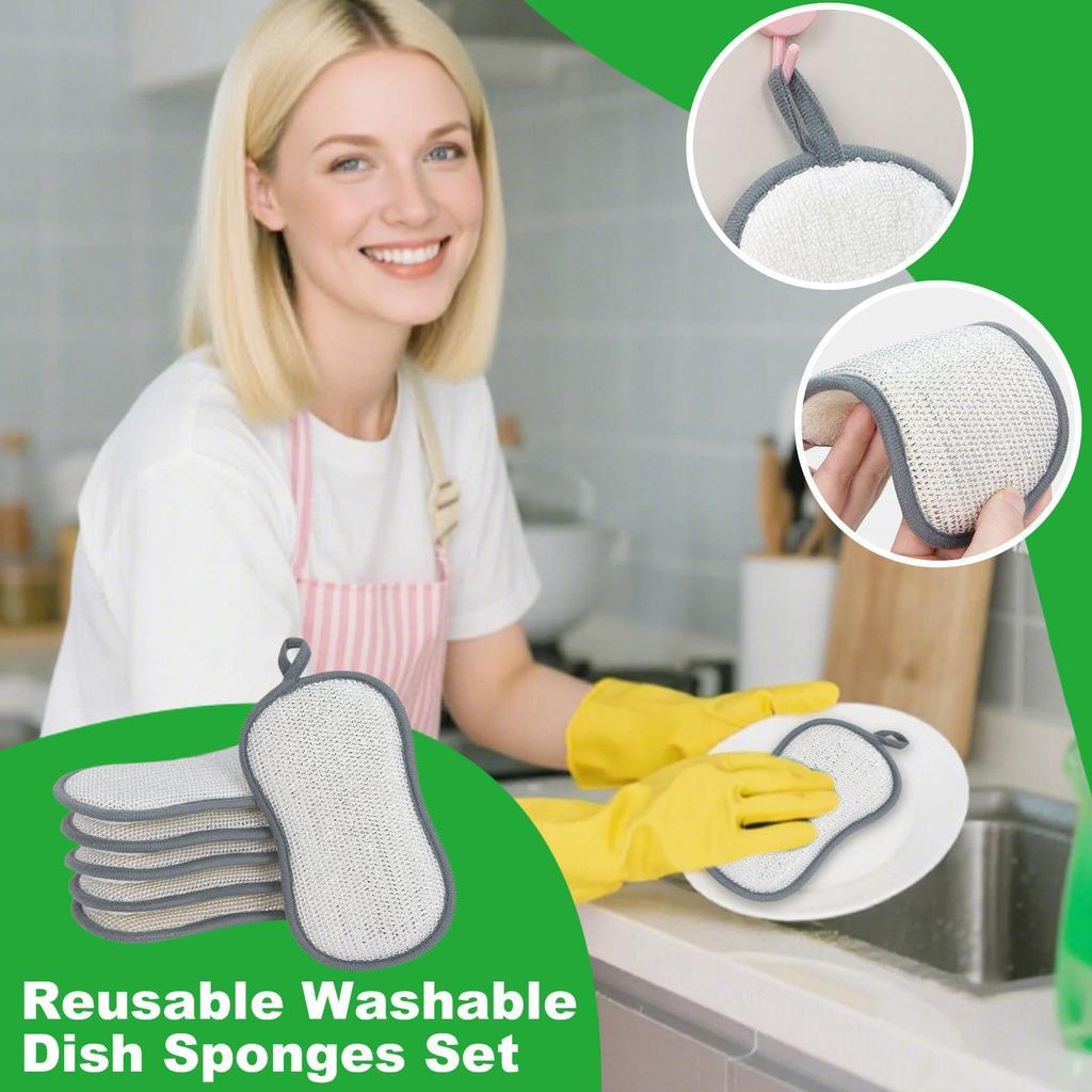 Dish Sponge 6 Pieces Double-Sided Sponges For Cleaning Washable Scrubber For Pot Washing Sink Pan Dish Home Kitchen Bathroom