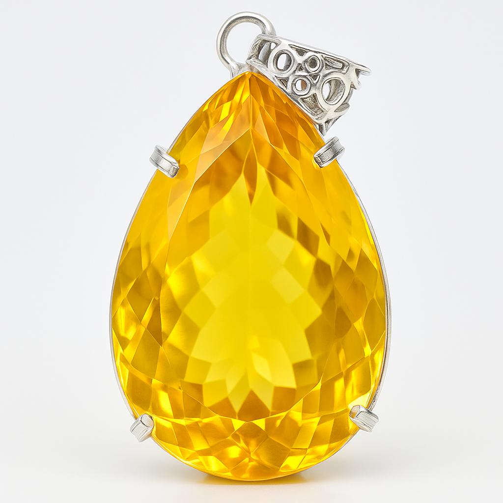 925 Sterling Silver 100 Ct Orange Topaz CERTIFIED Pear Cut Pendant Free Gift AI-86-NS