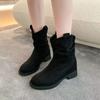 Women's Shoes Versatile Retro Stacking Boots Women's New Autumn Temperament Thin Thick Heel Short Boots Small Height-increasing Boots