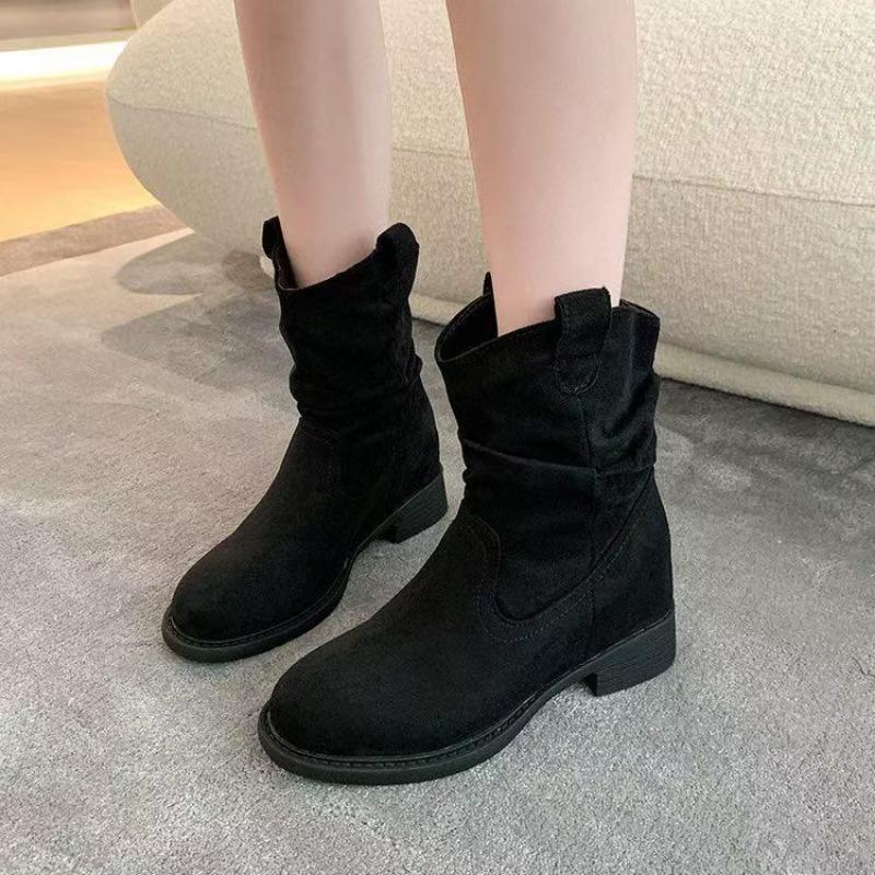 Women's Shoes Versatile Retro Stacking Boots Women's New Autumn Temperament Thin Thick Heel Short Boots Small Height-increasing Boots