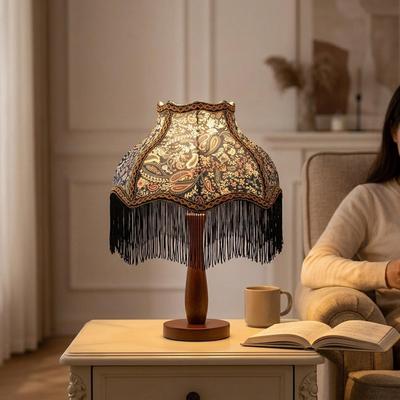 Cloth Lampshade Table Lamp Shade with Tassels Decorative Classic Cover Vintage Style for Dining