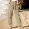 Women Autumn Winter Versatile Linen Blend Solid Color High-Waisted Pants with Pocket